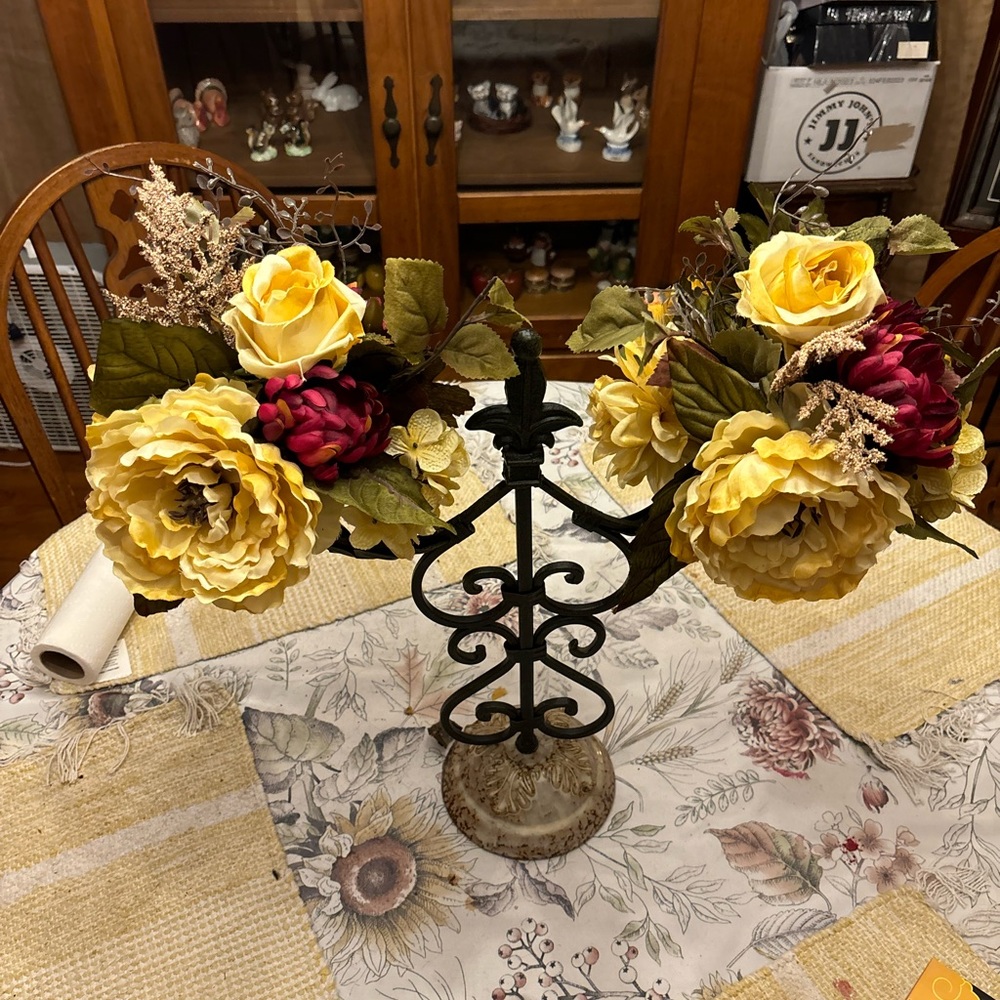New flower arrangement in creams and burgundy